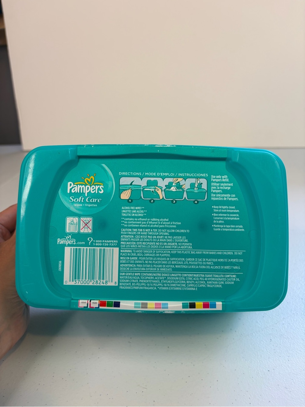 Pampers Baby Wipes Soft Container Plastic EMPTY Pop Up Top Dispenser Blue Green - Picture 4 of 6